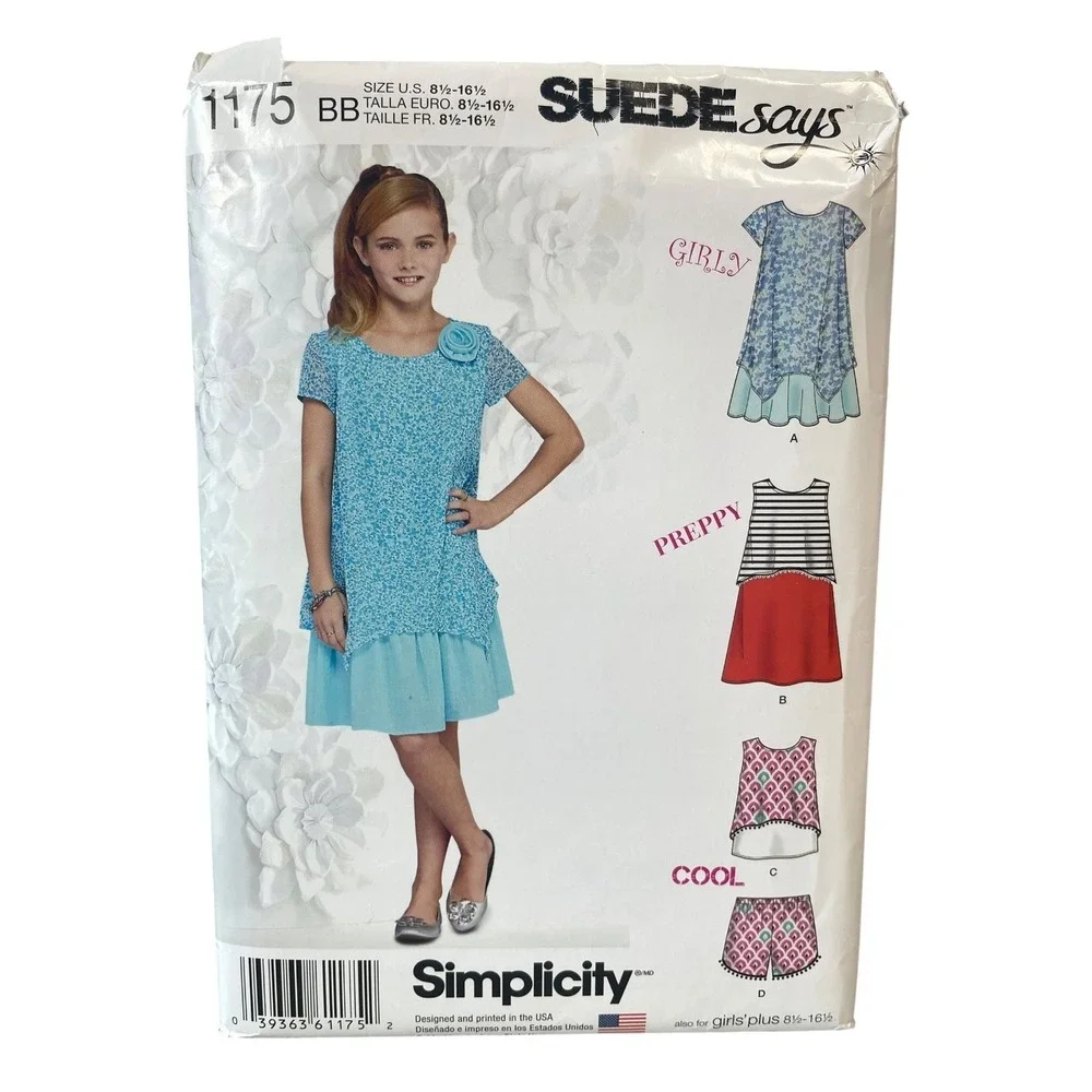 Simplicity 1175 Girls Dress Top Shorts 8½-16½ Modern Plus Size